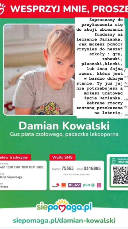 Zapraszamy do akcji zbierania funduszy na leczenie Damianka